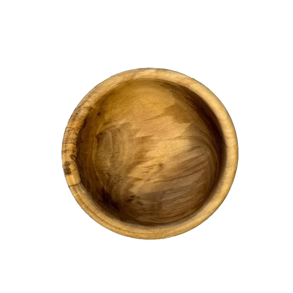 Handcrafted Olive Wood Round 4.5 in Small Rustic Trinket Snack Condiment Bowl